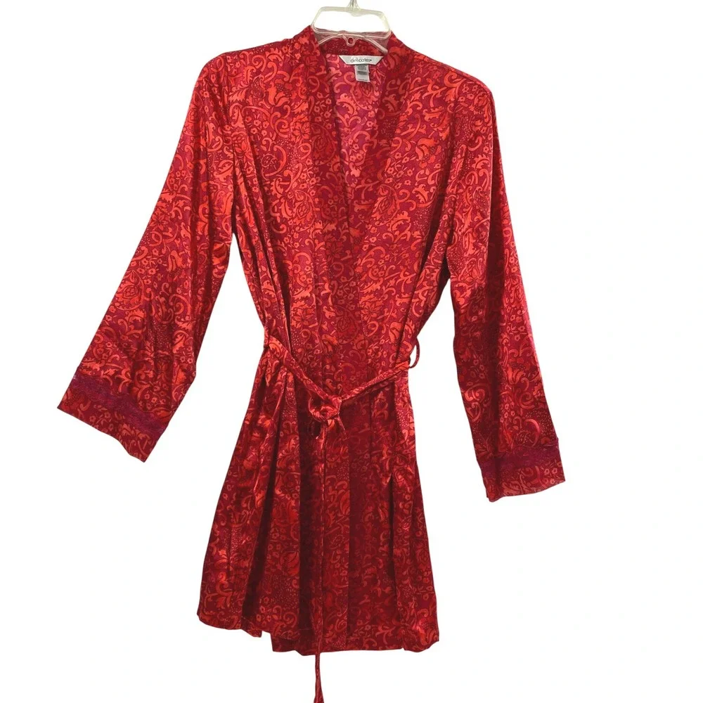 Delicates‎ Satin Robe and Chemise Nightgown Womens Small Red Lingerie Romantic
